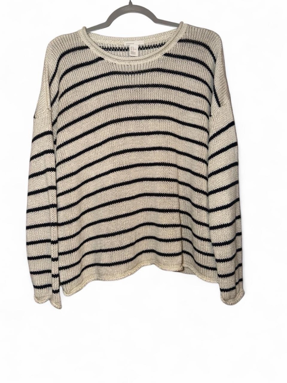 Striped Crewneck Sweater - Cream and Black